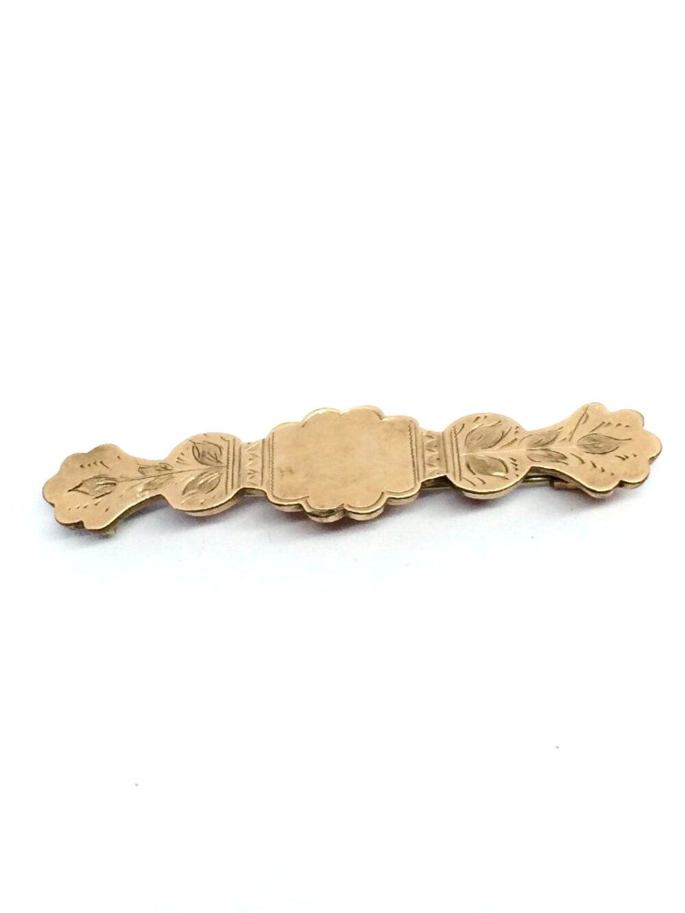 Victorian Bar Brooch Gold Tone Engraved Etched Pin Vintage